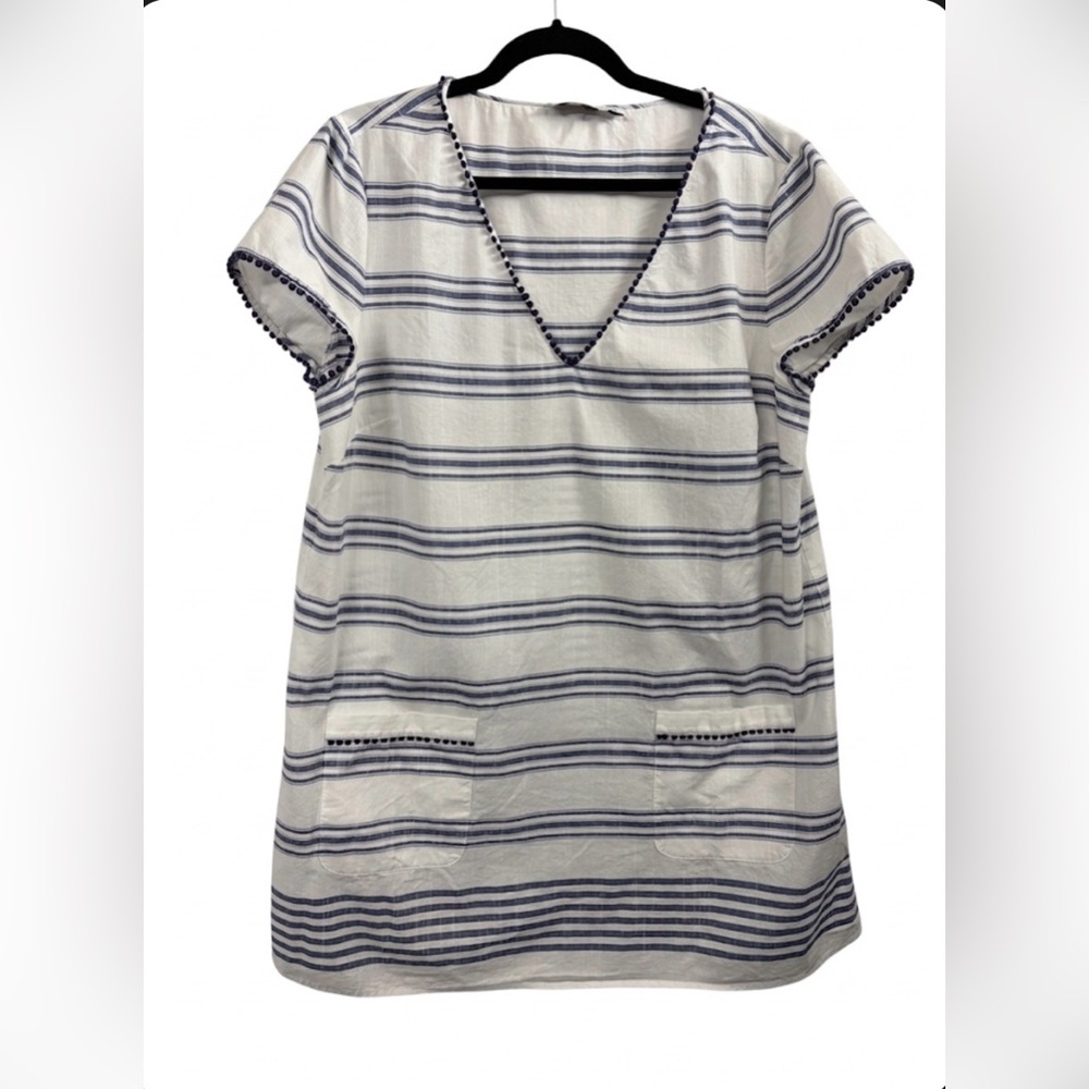 Vineyard Vines Blue White Striped Pom Pom Trim Tunic Dress XL
